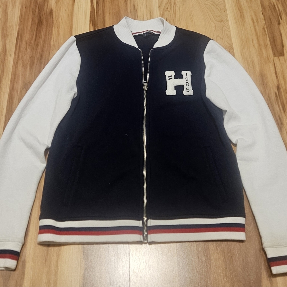 Tommy Hilfiger Varsity Jacket Sz S Navy Blue Red White H 1985 Logo